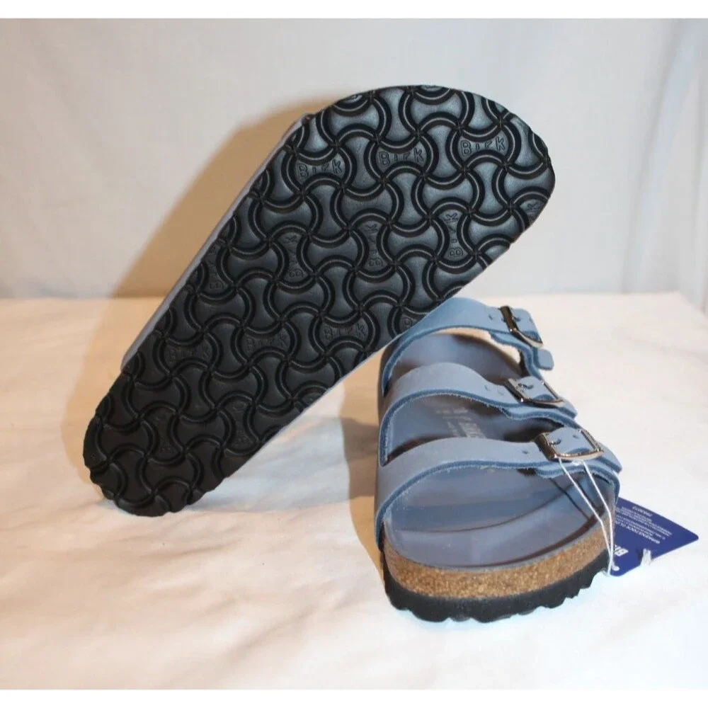 BIRKENSTOCK WOMEN'S FLORIDA LEATHER 3 STRAP SANDALS STONE BLUE 38 REGULAR